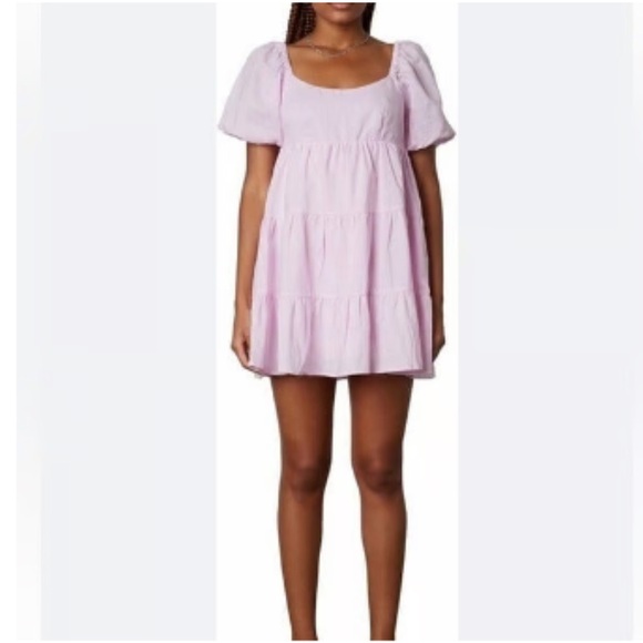 Nia Dresses & Skirts - Puff Sleeve Tiered Mini Dress in Soft Pink